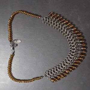 Gunmetal Black Brown Crystal Dangle Bib Style Statement Necklace